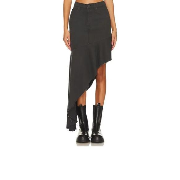 SNACKS! The Crinkle Cut Faded Black Denim Jean Skirt Asymmetrical Rocker Style - Picture 2 of 16